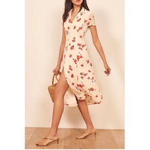 Reformation Floral Midi Dress in Cream and Red